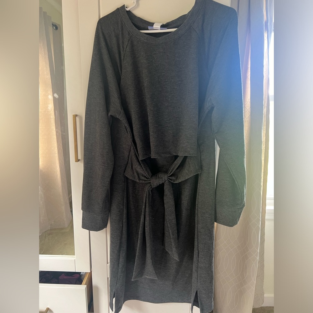 Gray nursing and maternity dress, bowknot front, brand new